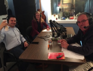 Carlos Mateos Jr. (front left) with co-hosts Sarah Rand (back left) and Bill Thorne (front right).